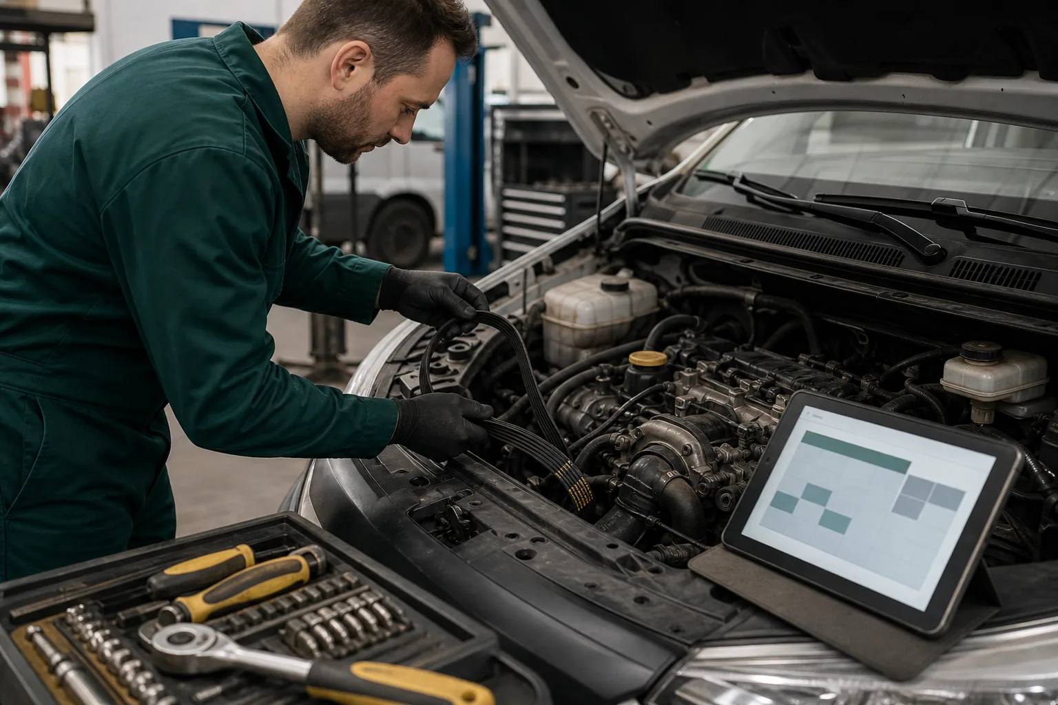 Mechaniker ersetzt ein Verschleißteil vor dem Fahrzeugausfall
